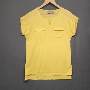 Chicos Top Womens 1 US Medium Yellow Short Sleeve Pockets Lightweight